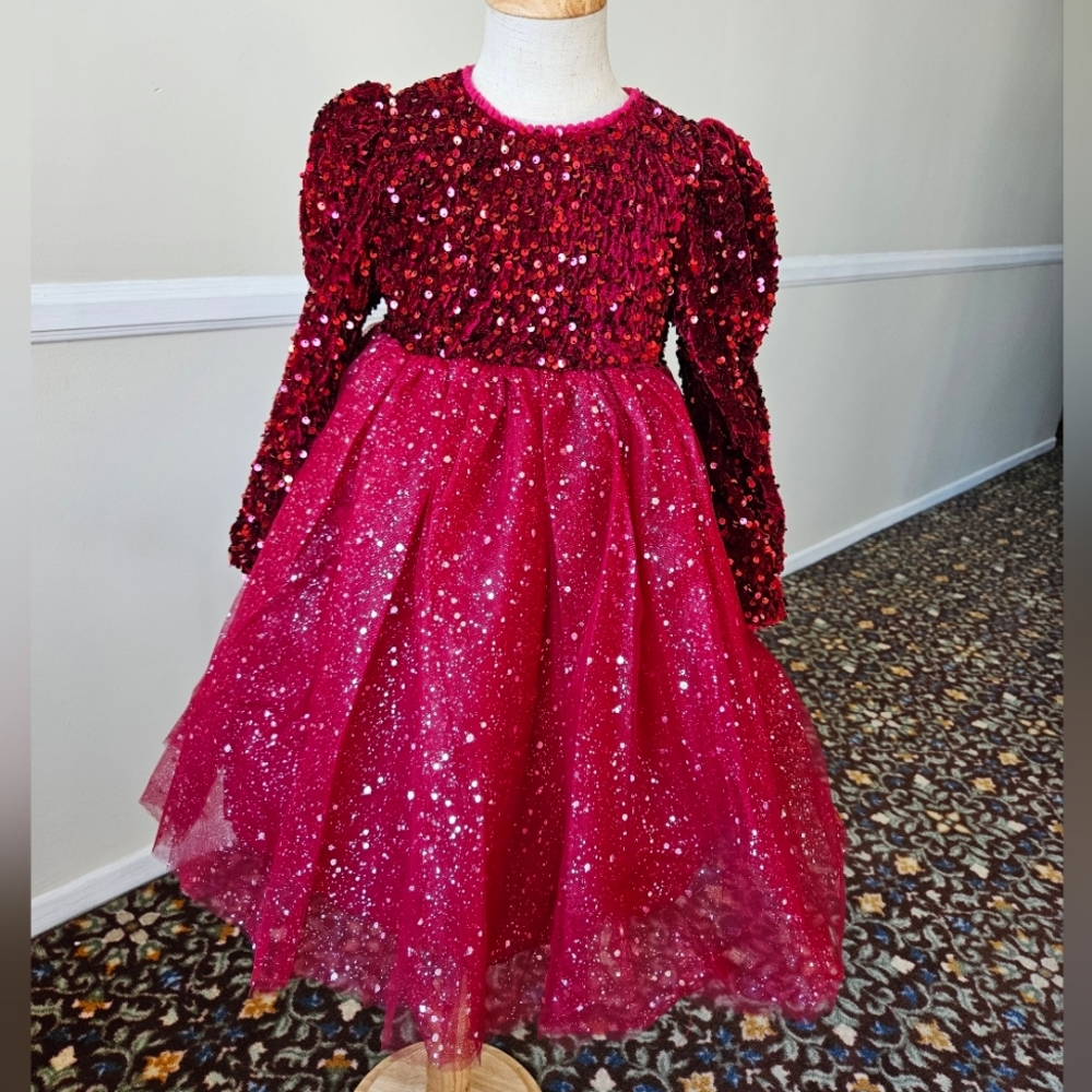 Elegant Red Sequin Kids Formal Dress - Valentines Day! + matching bow